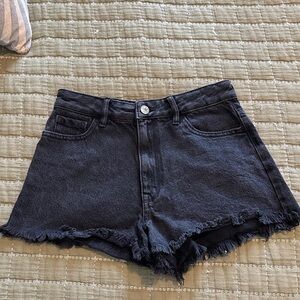 PacSun Black High-Rise Frayed Hem Denim Shorts